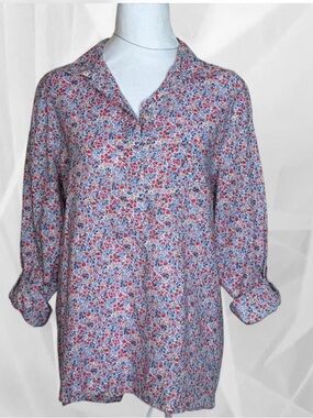 GAP Cream Blouse with Red & Blue Floral Print